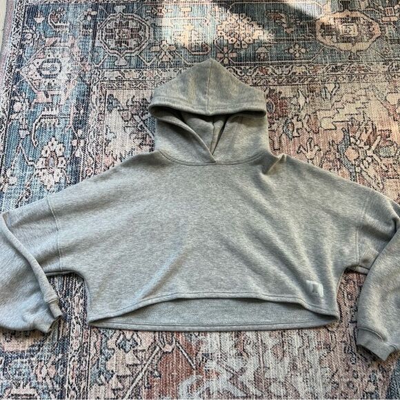 Savage X Fenty Essential Cropped Hoodie with Logo Pullover Platinum Grey Large - Picture 10 of 15